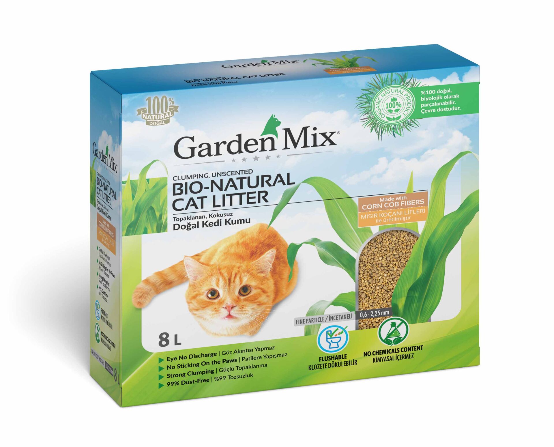 Gardenmix Topaklanan Mısır Lifli Kedi Kumu 8l